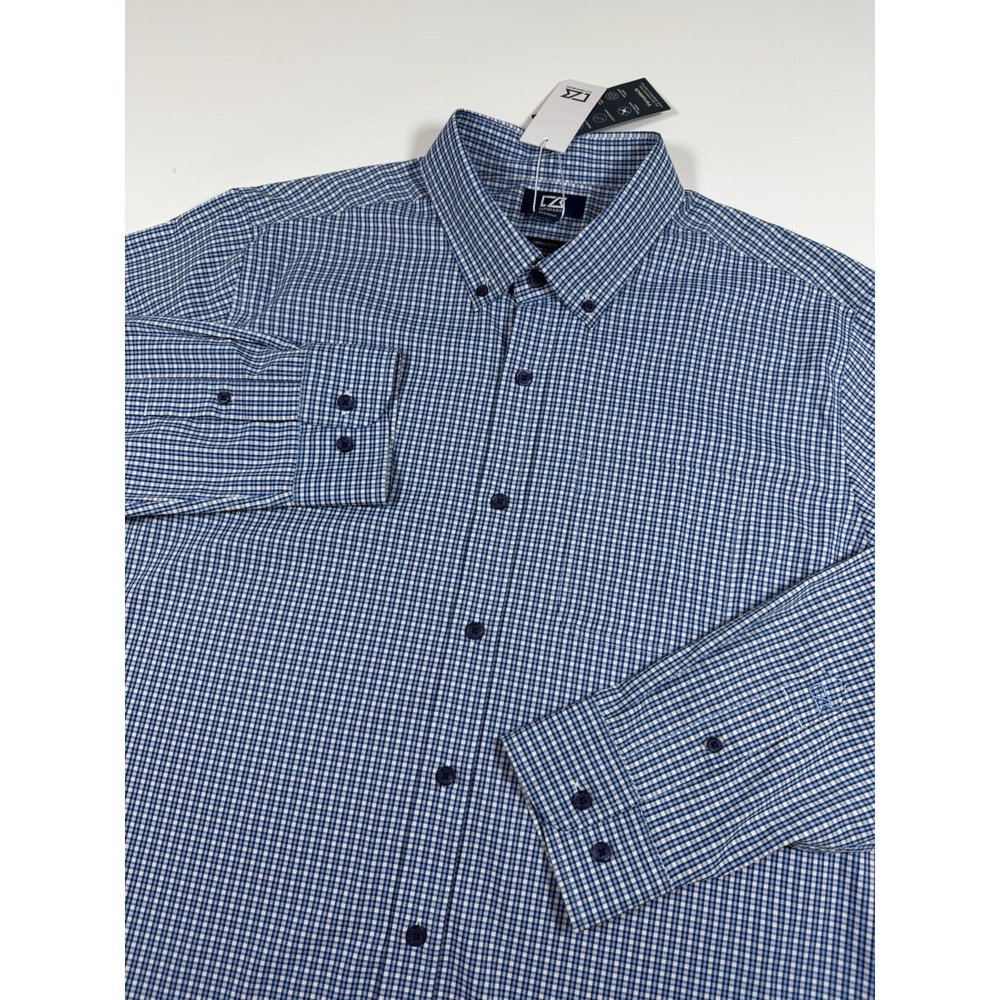 NWT Cutter & Buck Versatech Shirt Mens Large Blue Check Stretch MCW00224